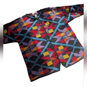 Vintage 1990s Bold Geometric Print Miso Button Up Sweater